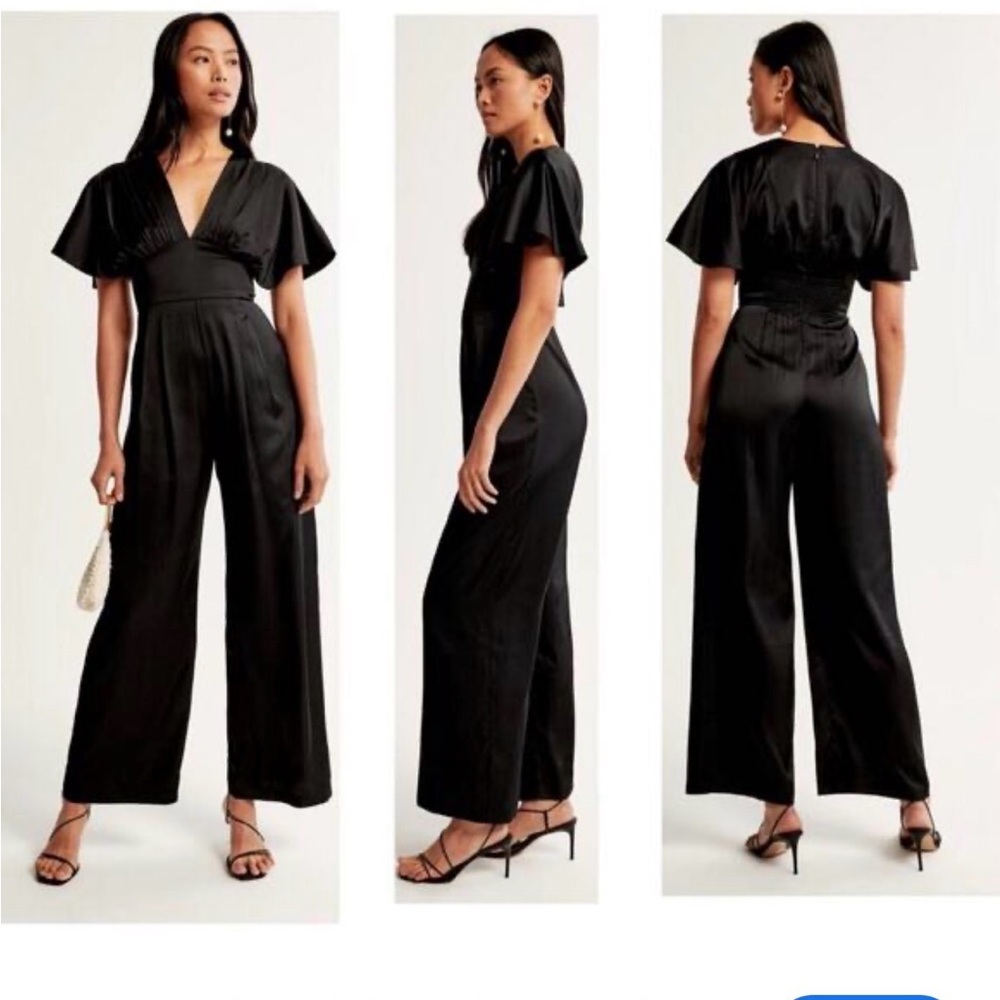 Abercrombie & Fitch Black V-Neck Angel Sleeve satin classic elegant Jumpsuit
